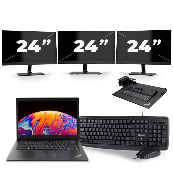 Lenovo ThinkPad L480 - Intel Core i5-8e Generatie - 14 inch - 16GB RAM - 512GB SSD - Windows 11 + 3x 24 inch Monitor