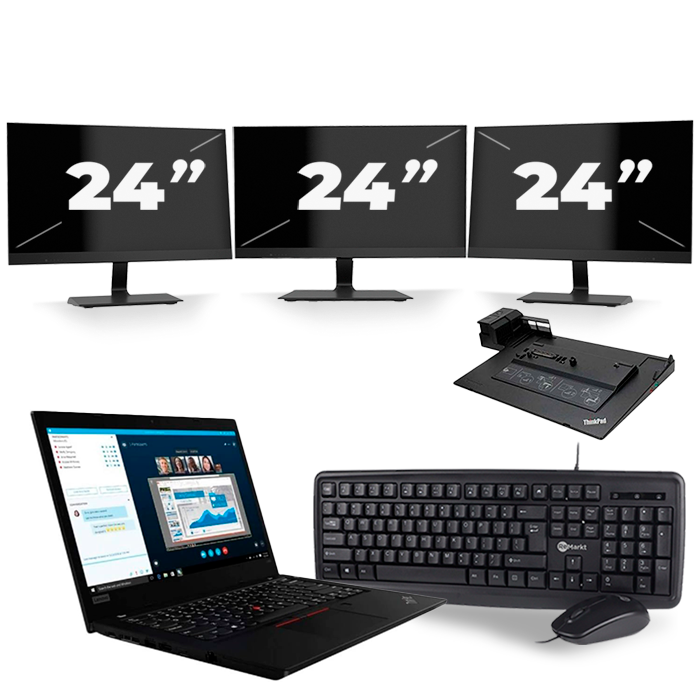 Lenovo ThinkPad L490 - Intel Core i5-8e Generatie - 14 inch - 16GB RAM - 512GB SSD - Windows 11 + 3x 24 inch Monitor