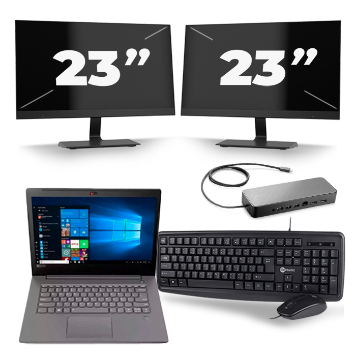 Lenovo V330-14ARR - AMD Ryzen 5 2500U - 14 inch - 8GB RAM - 256GB SSD - Windows 10 + 2x 23 inch Monitor