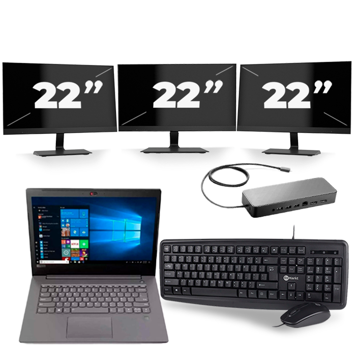 Lenovo V330-14ARR - AMD Ryzen 5 2500U - 14 inch - 8GB RAM - 256GB SSD - Windows 10 + 3x 22 inch Monitor