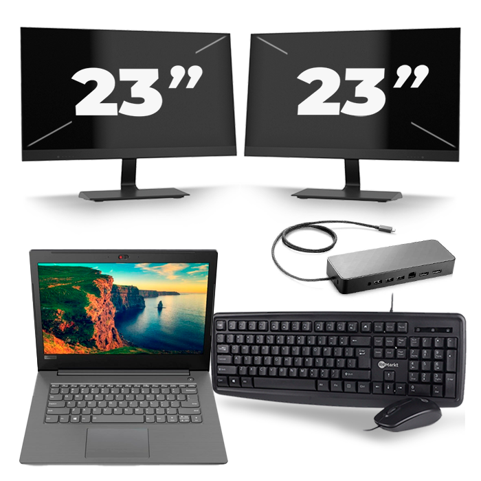 Lenovo V330-14IKB - Intel Core i3-8e Generatie - 14 inch - 8GB RAM - 256GB SSD - Windows 11 + 2x 23 inch Monitor