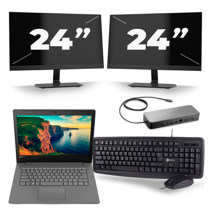 Lenovo V330-14IKB - Intel Core i3-8e Generatie - 14 inch - 8GB RAM - 256GB SSD - Windows 11 + 2x 24 inch Monitor