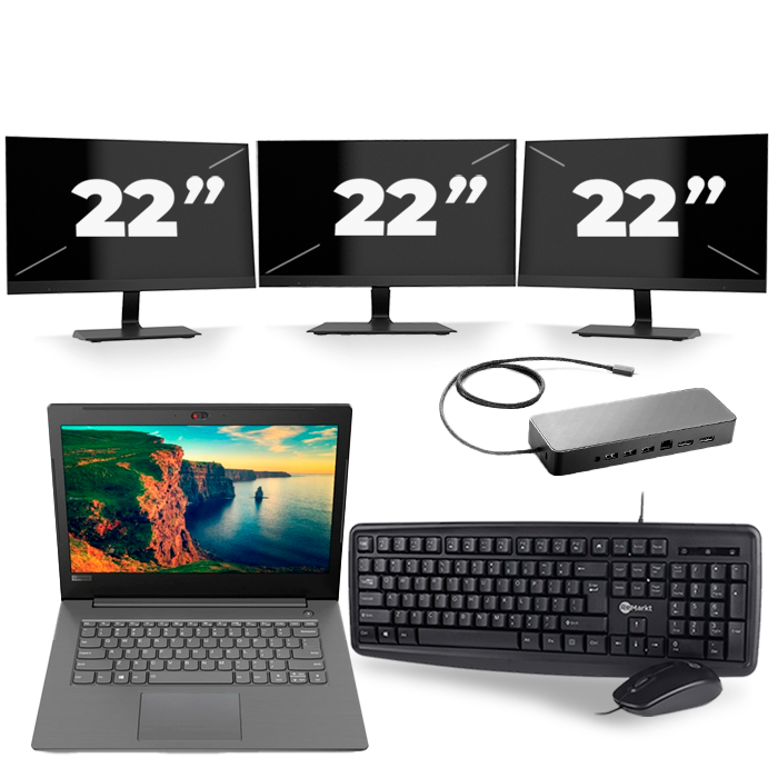 Lenovo V330-14IKB - Intel Core i3-8e Generatie - 14 inch - 8GB RAM - 256GB SSD - Windows 11 + 3x 22 inch Monitor