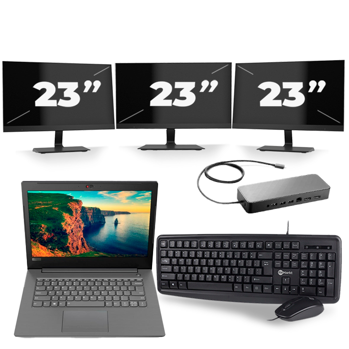 Lenovo V330-14IKB - Intel Core i3-8e Generatie - 14 inch - 8GB RAM - 256GB SSD - Windows 11 + 3x 23 inch Monitor