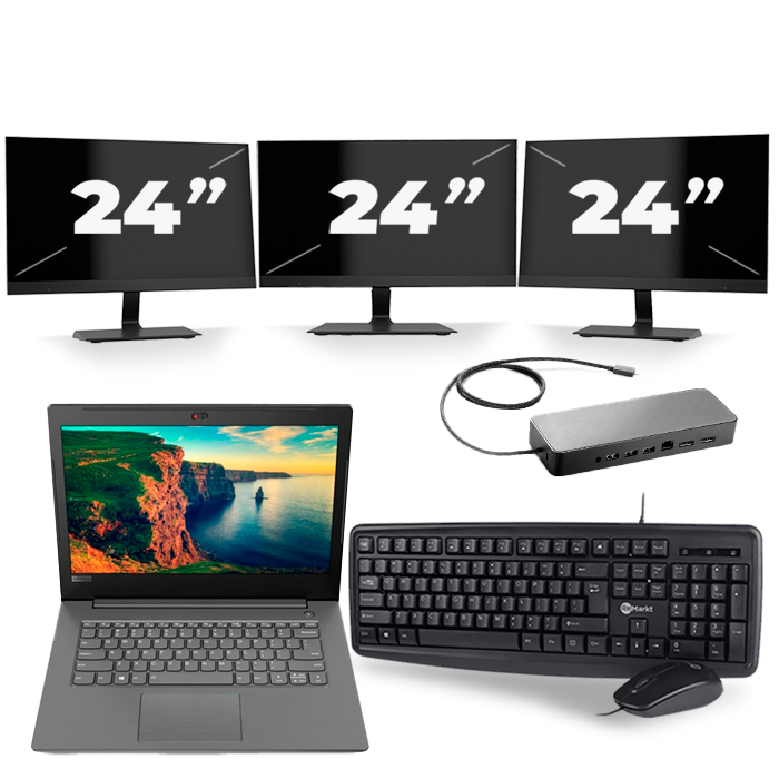 Lenovo V330-14IKB - Intel Core i3-8e Generatie - 14 inch - 8GB RAM - 256GB SSD - Windows 11 + 3x 24 inch Monitor