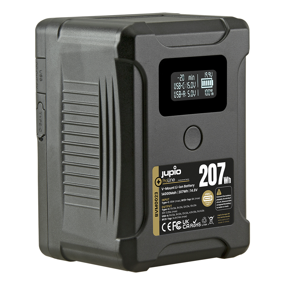 Jupio V-Mount ProLine Extreme accu met LED display - 14.000mAh/207Wh - USB-C PD 65W, D-Tap en USB 5V DC Output