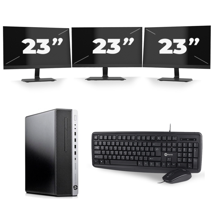 HP EliteDesk 800 G3 SFF - Intel Core i3-6e Generatie - 8GB RAM - 128GB SSD - Windows 11 + 3x 23 inch Monitor