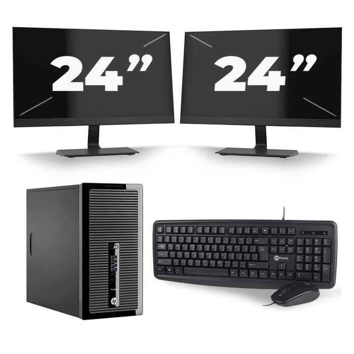 HP ProDesk 400 G3 Micro Tower - Intel Core i3-6e Generatie - 8GB RAM - 128GB SSD - Windows 11 + 2x 24 inch Monitor