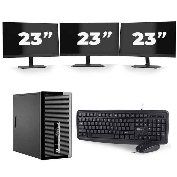 HP ProDesk 400 G3 Micro Tower - Intel Core i3-6e Generatie - 8GB RAM - 128GB SSD - Windows 11 + 3x 23 inch Monitor