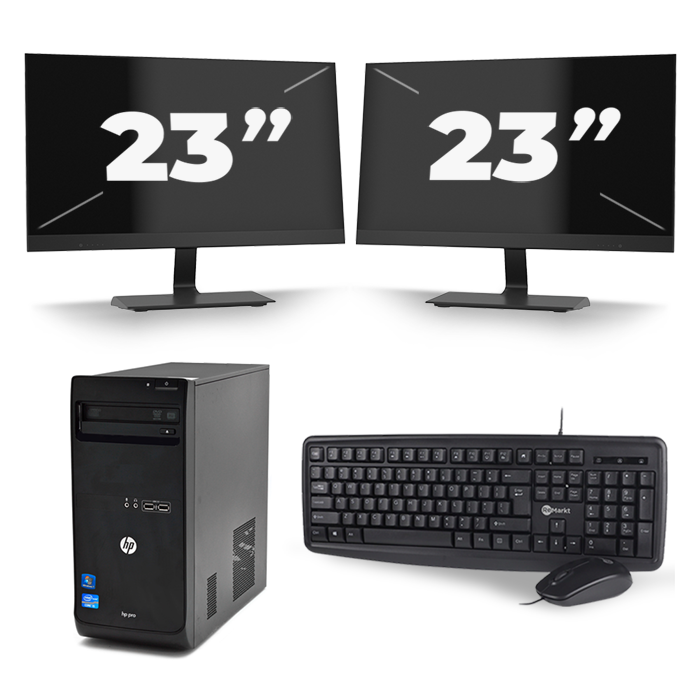 HP Pro 3400 Micro Tower - Intel Core i7-3e Generatie - 16GB RAM - 512GB SSD - Windows 10 + 2x 23 inch Monitor