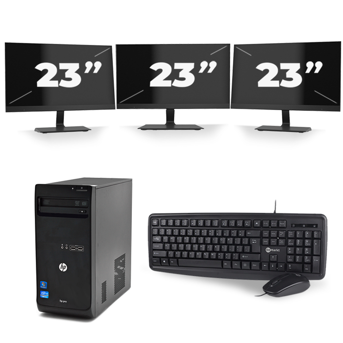 HP Pro 3400 Micro Tower - Intel Core i7-3e Generatie - 16GB RAM - 512GB SSD - Windows 10 + 3x 23 inch Monitor