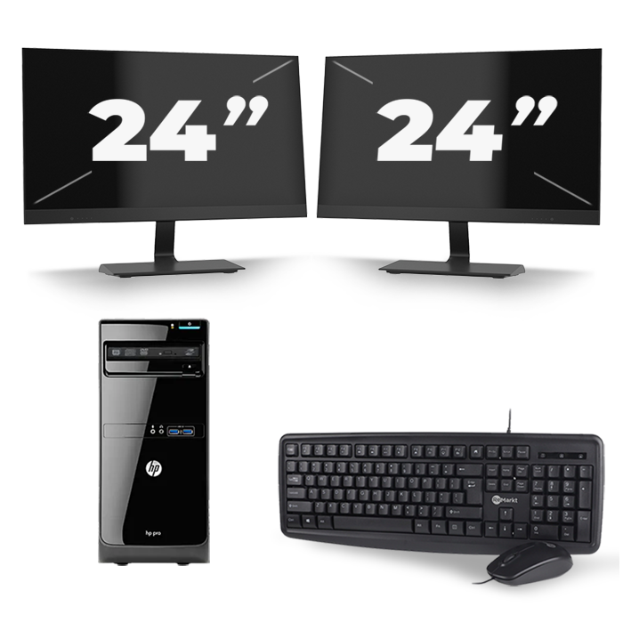 HP Pro 3500 Micro Tower - Intel Core i3-3e Generatie - 8GB RAM - 128GB SSD - Windows 10 + 2x 24 inch Monitor