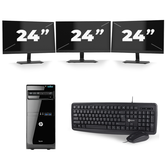 HP Pro 3500 Micro Tower - Intel Core i7-3e Generatie - 16GB RAM - 512GB SSD - Windows 10 + 3x 24 inch Monitor