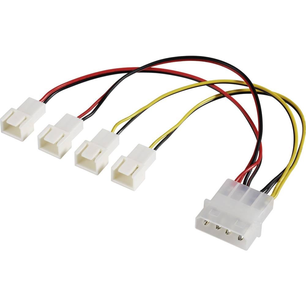 Akasa Y-kabel PC-ventilator [4x PC-ventilatorstekker 3-polig - 1x IDE-stroomstekker 4-polig] 0.15 m Zwart, Rood, Geel 