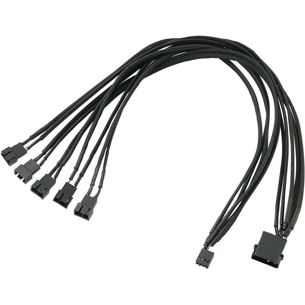 Akasa Y-kabel PC-ventilator [5x PC-ventilatorstekker 4-polig - 1x PC-ventilatorbus 4-polig, IDE-stroomstekker 4-polig] 0.45 m Zwart 