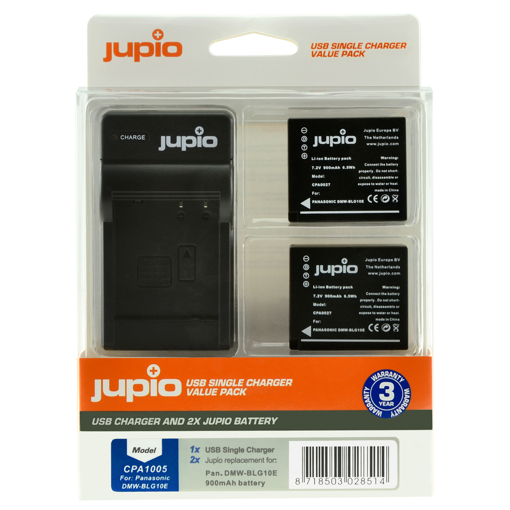Jupio Kit: 2 x camera-accu DMW-BLG10 + USB Single lader