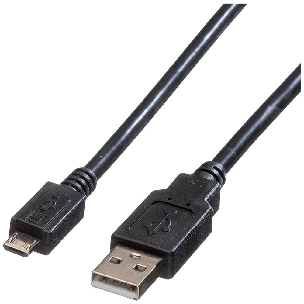 Roline USB 2.0 Kabel, USB A Male - Micro USB B Male, zwart, 0,15 m