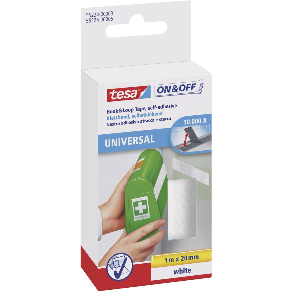 TESA On & Off 55224-03-00 Klittenband Om vast te plakken Haak- en lusdeel (l x b x h) 1000 mm x 20 mm x 1 m Wit 1 stuk(s)