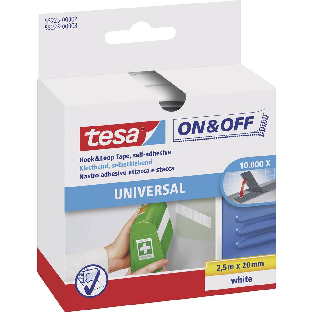 TESA On & Off tesa 55225-02-00 Klittenband Om vast te plakken Haak- en lusdeel (l x b x h) 2500 mm x 20 mm x 2.5 m Wit 1 stuk(s)