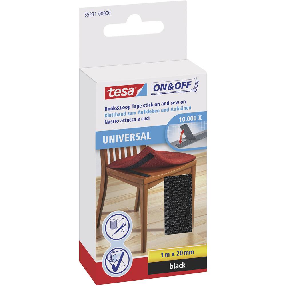TESA On & Off 55231-00-01 Klittenband Om vast te plakken, Om op te naaien Haak- en lusdeel (l x b) 1000 mm x 20 mm Zwart 1 stuk(s)