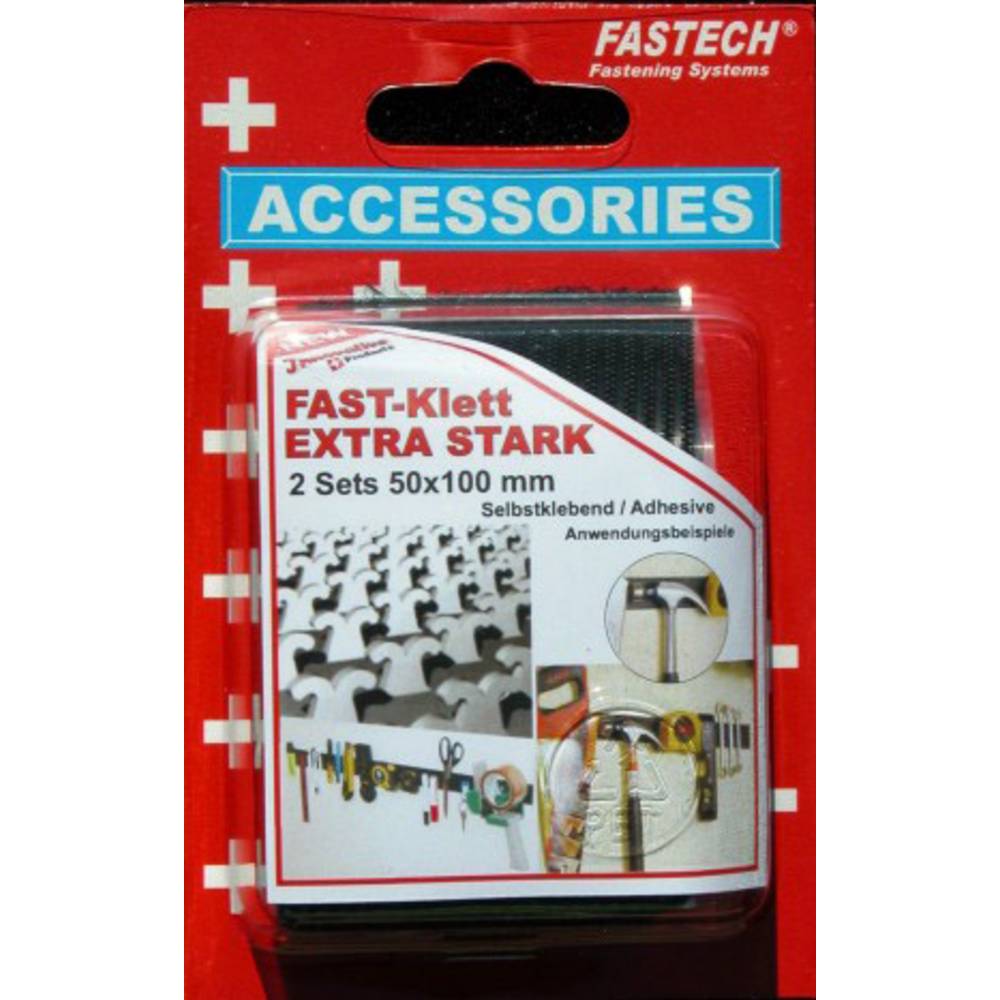 FASTECH 730-330-2C Klittenband Om vast te plakken Hotmelt Haak- en lusdeel, Extra sterk (l x b) 100 mm x 50 mm Zwart 2 paar