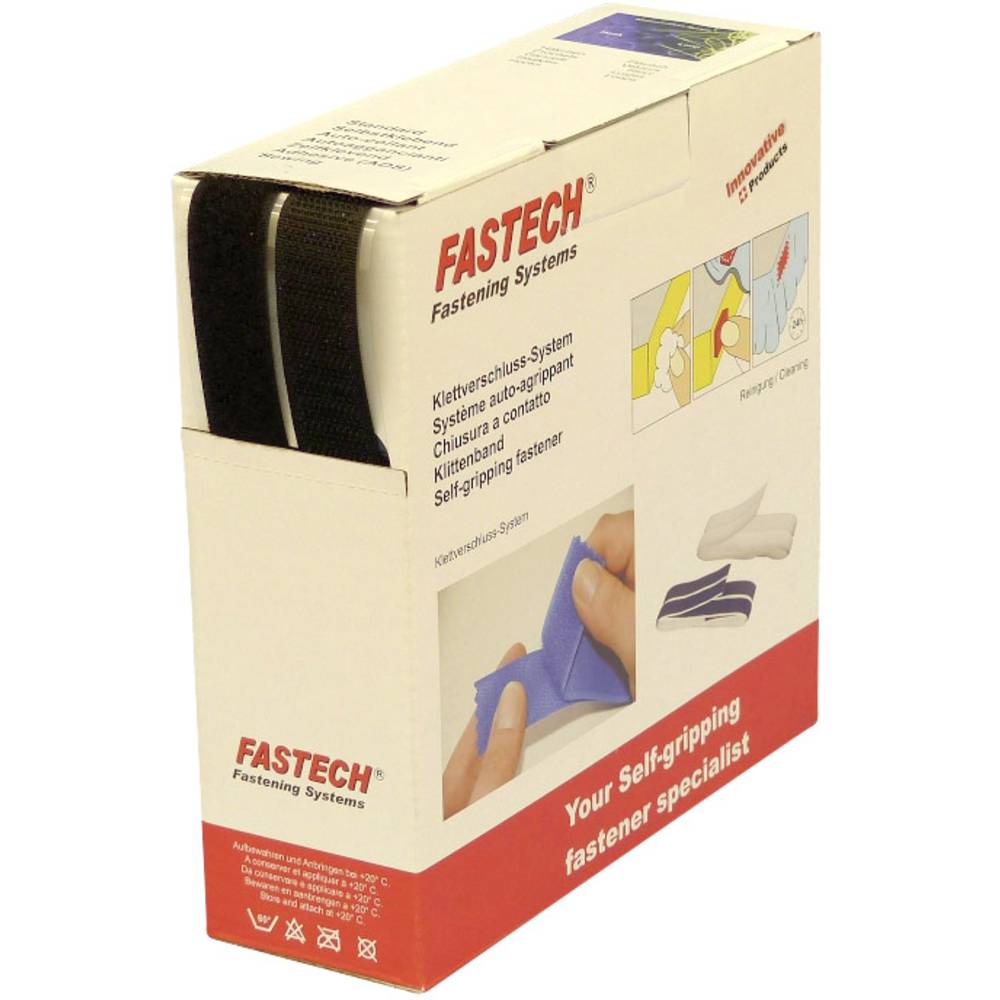 FASTECH B20-SKL999910 Klittenband Om vast te plakken Hotmelt Haak- en lusdeel (l x b) 10000 mm x 20 mm Zwart 10 m