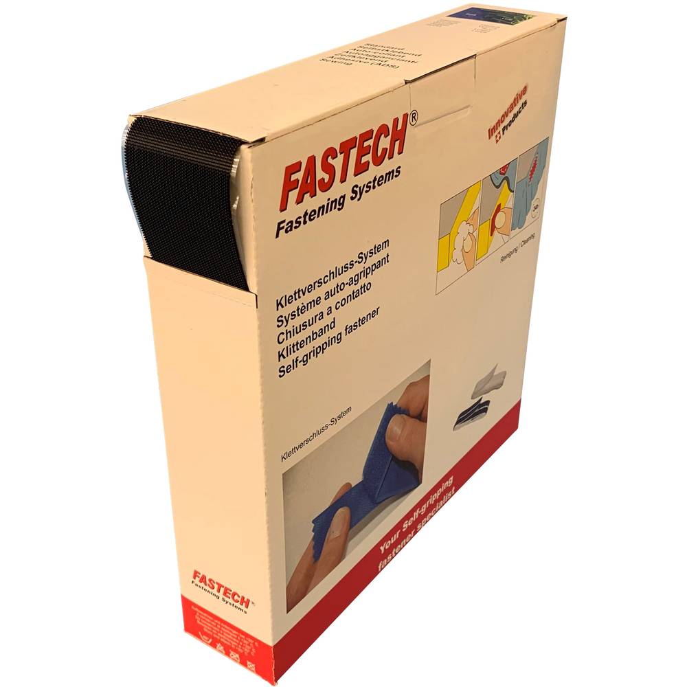 FASTECH B50SKL01E999925 Klittenband Om vast te plakken Hotmelt Haakdeel, Extra sterk (l x b) 25000 mm x 50 mm Zwart 25 m