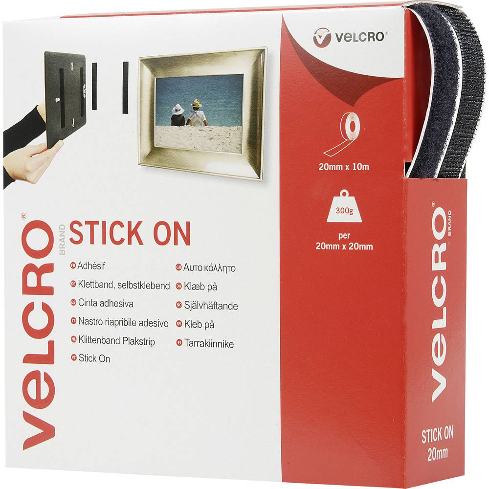 VELCRO VEL-EC60220 Klittenband Om vast te plakken Haak- en lusdeel (l x b) 10000 mm x 20 mm Zwart 10 m