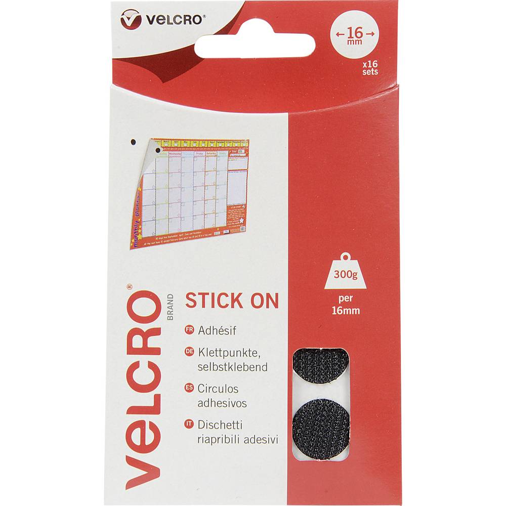 VELCRO VEL-EC60228 Klittenband punten Om vast te plakken Haak- en lusdeel (Ø) 16 mm Zwart 16 paar