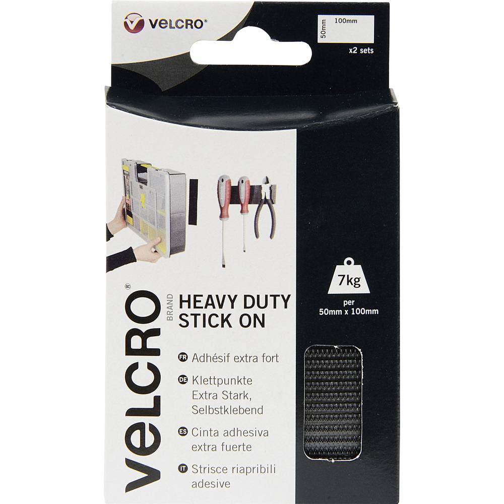 VELCRO VEL-EC60239 Klittenband Om vast te plakken Haak- en lusdeel, Extra sterk (l x b) 100 mm x 50 mm Zwart 2 paar