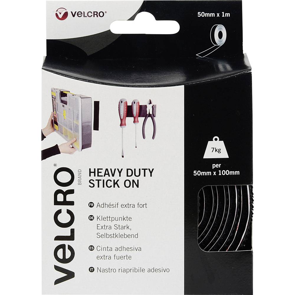 VELCRO VEL-EC60241 Klittenband Om vast te plakken Haak- en lusdeel, Extra sterk (l x b) 1000 mm x 50 mm Zwart 1 m