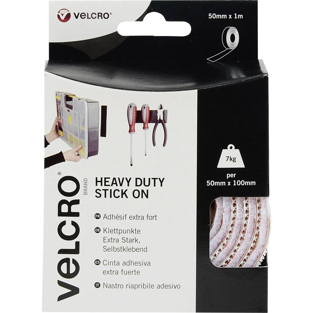 VELCRO VEL-EC60242 Klittenband Om vast te plakken Haak- en lusdeel, Extra sterk (l x b) 1000 mm x 50 mm Wit 1 m
