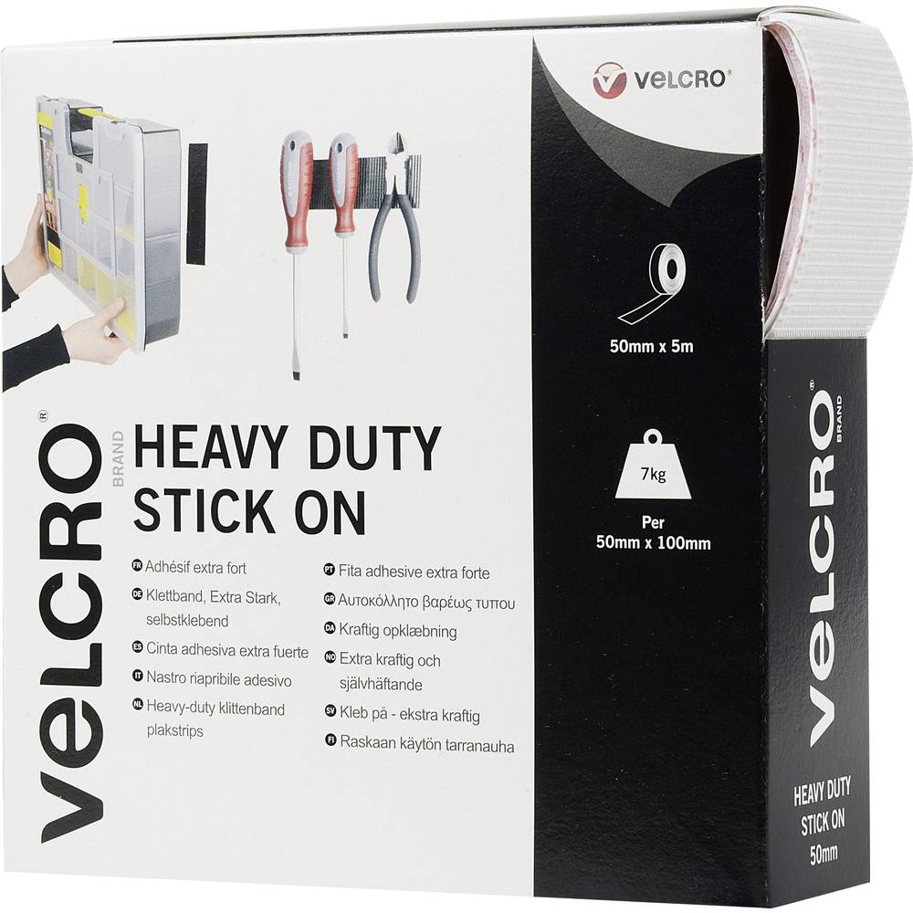 VELCRO VEL-EC60244 Klittenband Om vast te plakken Haak- en lusdeel, Extra sterk (l x b) 5000 mm x 50 mm Wit 5 m