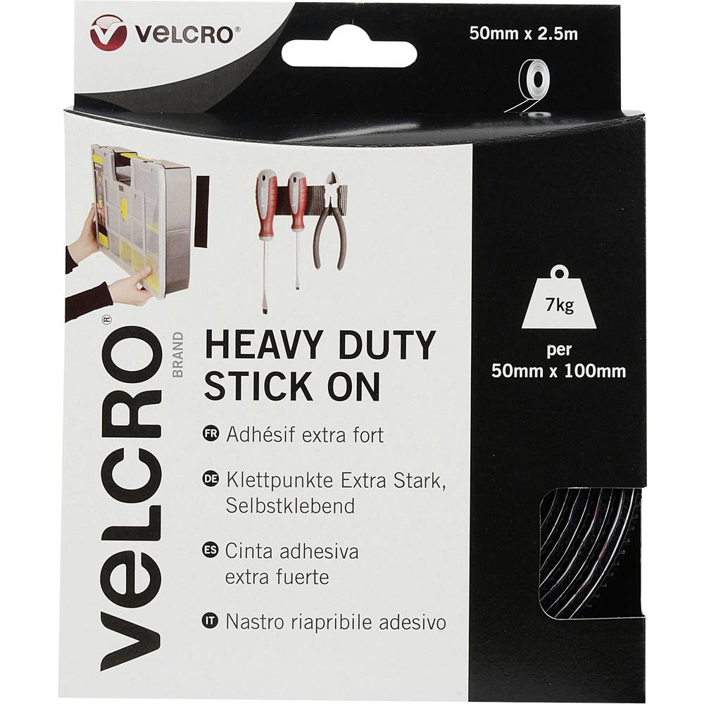 VELCRO VEL-EC60245 Klittenband Om vast te plakken Haak- en lusdeel, Extra sterk (l x b) 2500 mm x 50 mm Zwart 2.5 m