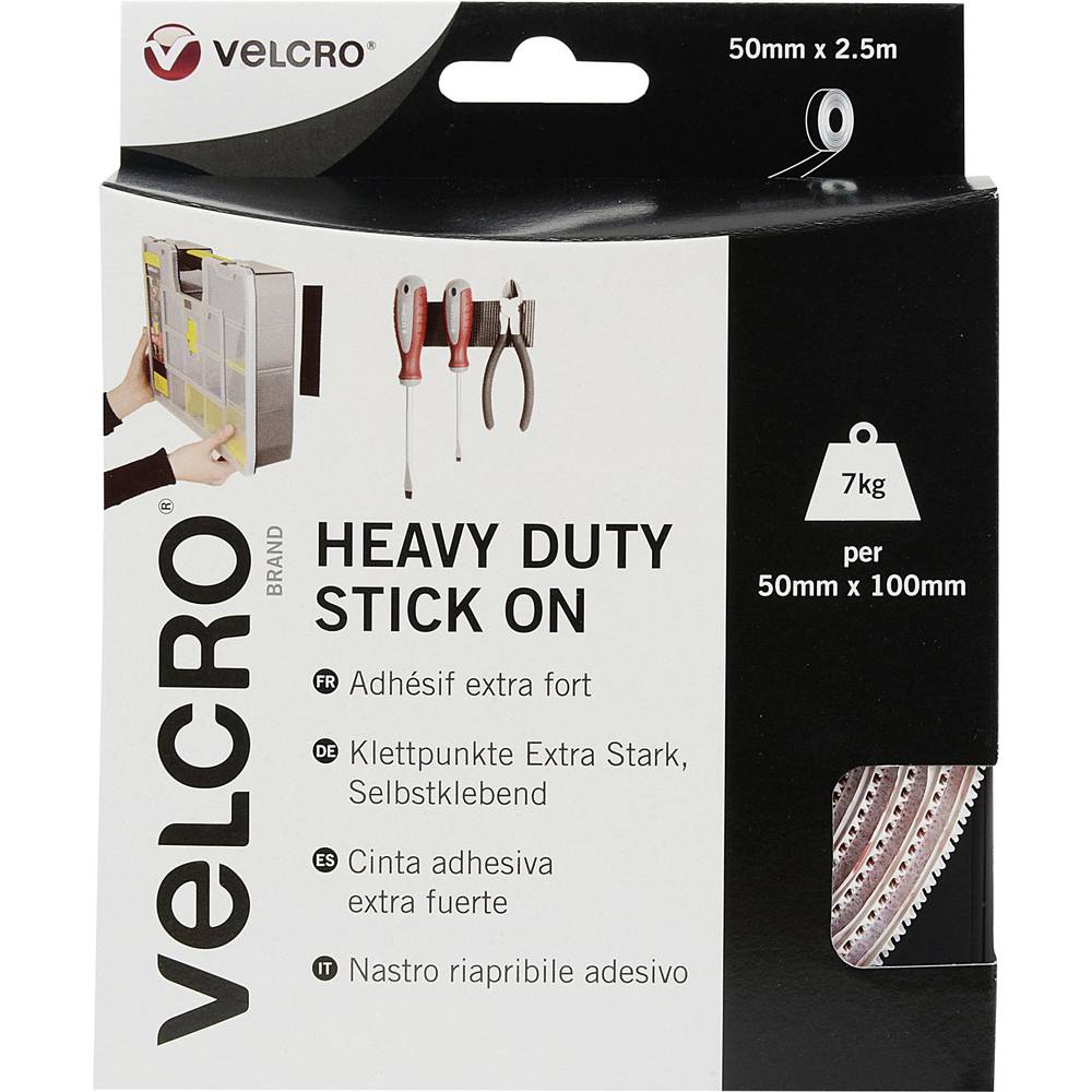 VELCRO VEL-EC60246 Klittenband Om vast te plakken Haak- en lusdeel, Extra sterk (l x b) 2500 mm x 50 mm Wit 2.5 m