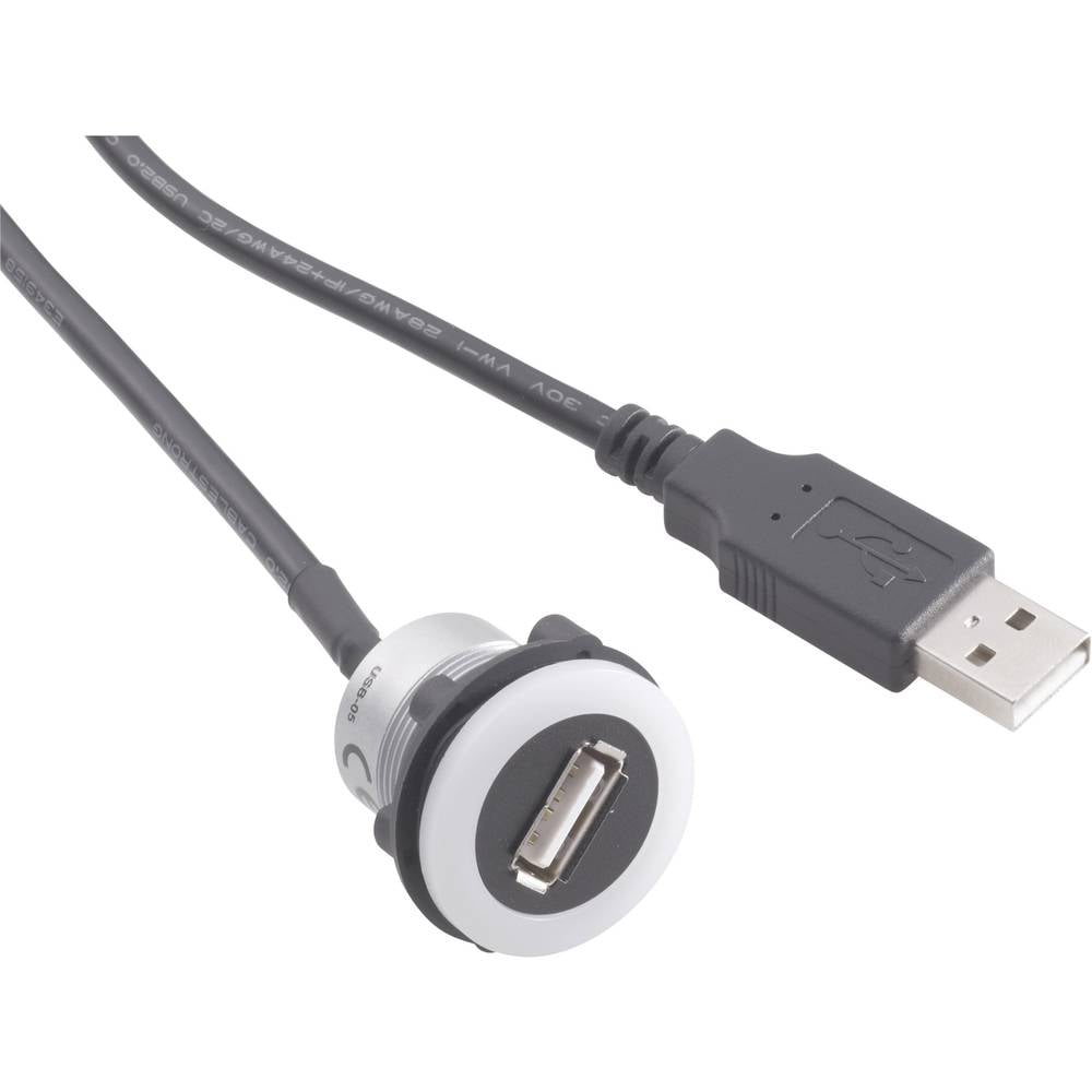 TRU COMPONENTS USB-05-BK USB-inbouwbus 2.0 Bus, inbouw, Stekker USB-bus type A verlicht naar USB-steker type A met 60 cm kabel Inhoud: 1 stuk(s)