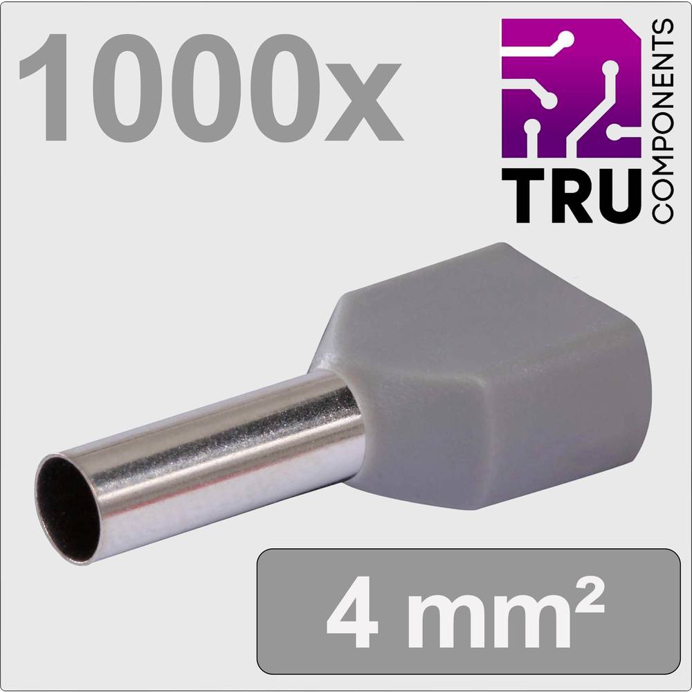 TRU COMPONENTS TC-13377244 Dubbele adereindhulzen 4 mm² Deels geïsoleerd Grijs 1000 stuk(s)