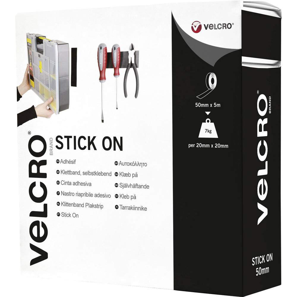 VELCRO VEL-EC60243 Klittenband Om vast te plakken Haak- en lusdeel, Extra sterk (l x b) 5000 mm x 50 mm Zwart 5 m