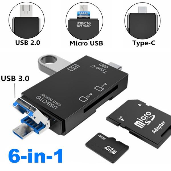 GC SupMarket 6 in 1 multifunctionele kaartlezer USB3.0 TF Flash SD-kaartlezer Geheugenkaartlezer USB Type C-adapter met OTG-functie wit
