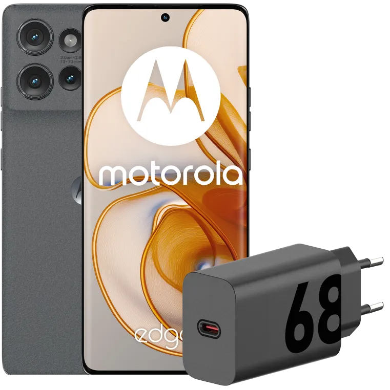 Motorola Edge 50 512GB Grijs 5G +  Oplader 68W Zwart + Usb C Kabel 1m Zwart