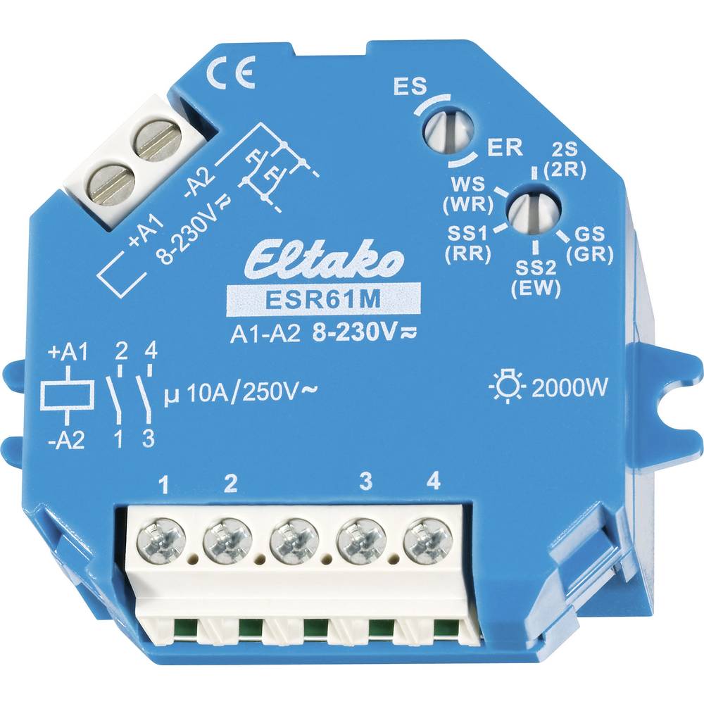 Eltako 61200301 ESR61M Stroomstootschakelaar 230 V/DC, 230 V/AC 1 stuk(s) Tijdsduur: 0.1 - 14400 s 1x NO, 1x NO