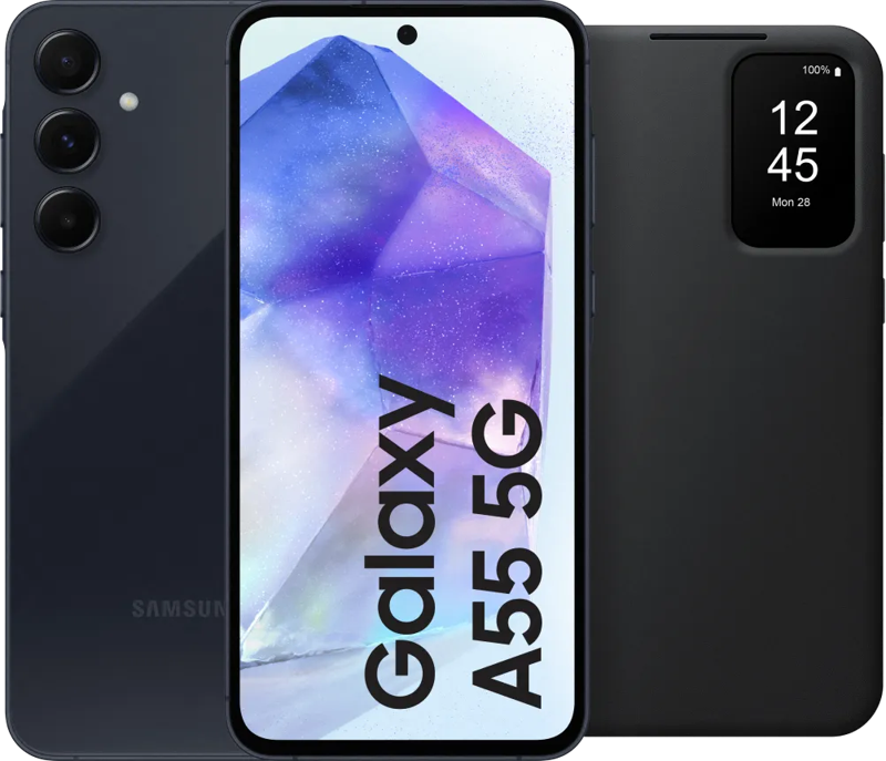 Samsung Galaxy A55 128GB Donkerblauw 5G + Smart View Book Case Zwart