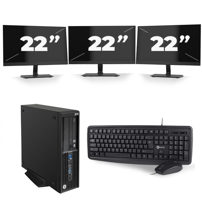 HP Z230 Workstation SFF - Intel Core i7-4e Generatie - 16GB RAM - 512GB SSD - Windows 10 + 3x 22 inch Monitor