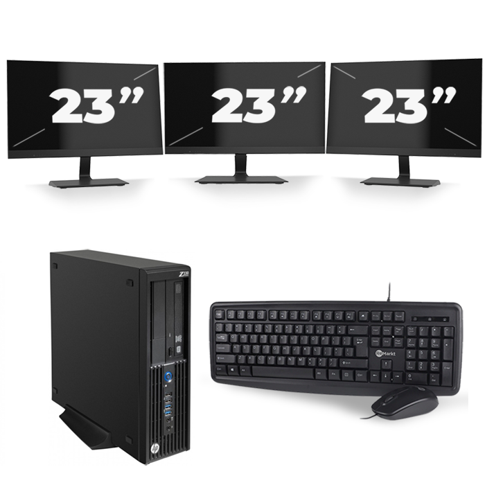 HP Z230 Workstation SFF - Intel Core i5-4e Generatie - 8GB RAM - 256GB SSD - Windows 10 + 3x 23 inch Monitor