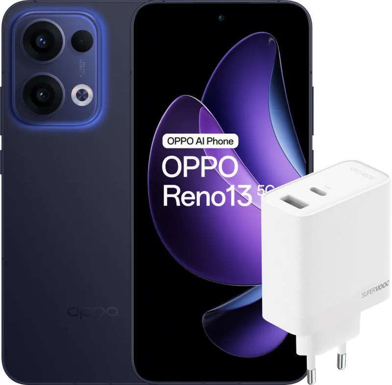 Oppo Reno13 256GB Blauw 5G +  SuperVOOC Oplader 80W met 2 Poorten