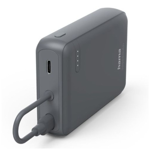 Hama Power Pack Travel met kabel 10000mAh 2 uitgangen:2x USB-C Powerbank Grijs