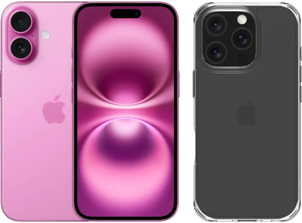 Apple iPhone 16 256GB Roze + BlueBuilt Protective Back Cover Transparant