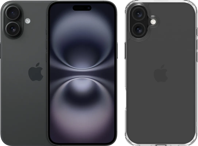 Apple iPhone 16 Plus 128GB Zwart + BlueBuilt Protective Back Cover Transparant