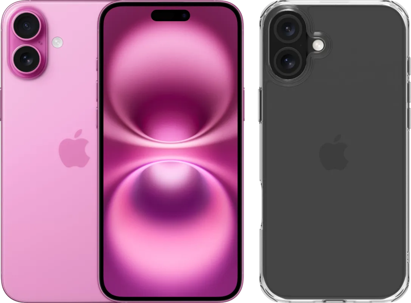 Apple iPhone 16 Plus 256GB Roze + BlueBuilt Protective Back Cover Transparant