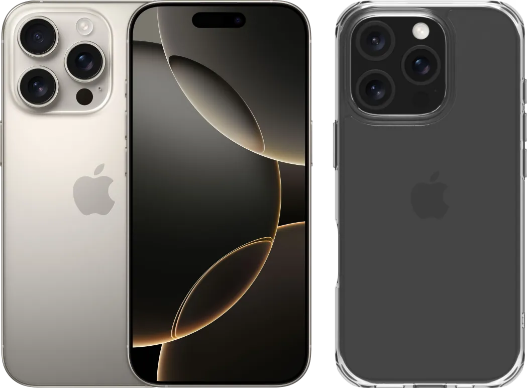 Apple iPhone 16 Pro 256GB Natural Titanium + BlueBuilt Protective Back Cover Transparant